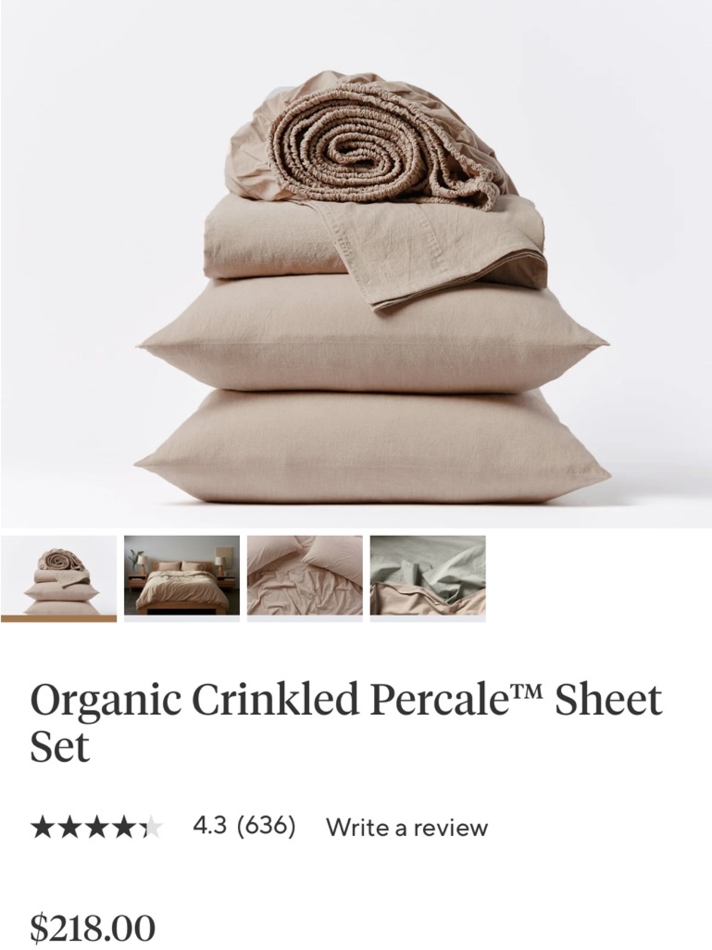 Coyuchi Queen Organic Cotton Percale Cooling Sheet Set